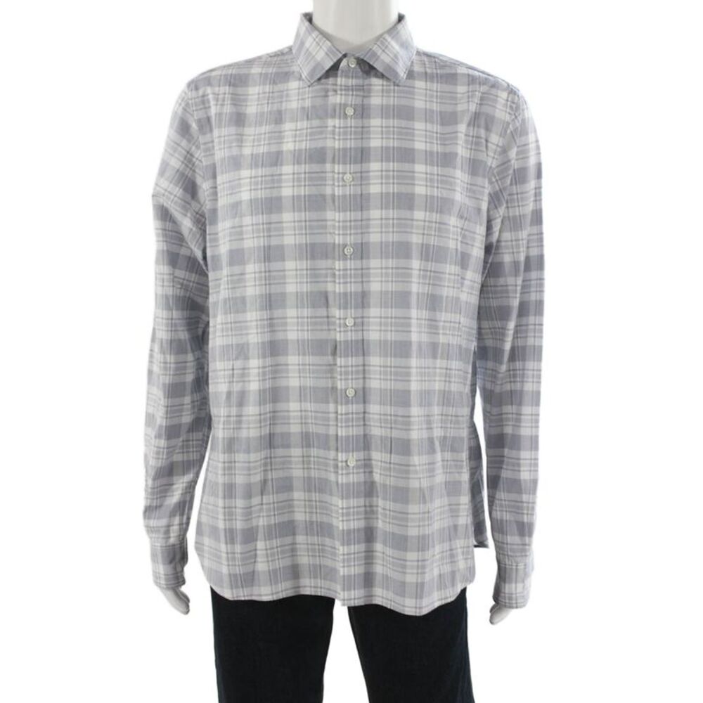 The Men's Store at Bloomingdale's Mens Plaid Button Down Shirt Blue Size Large
